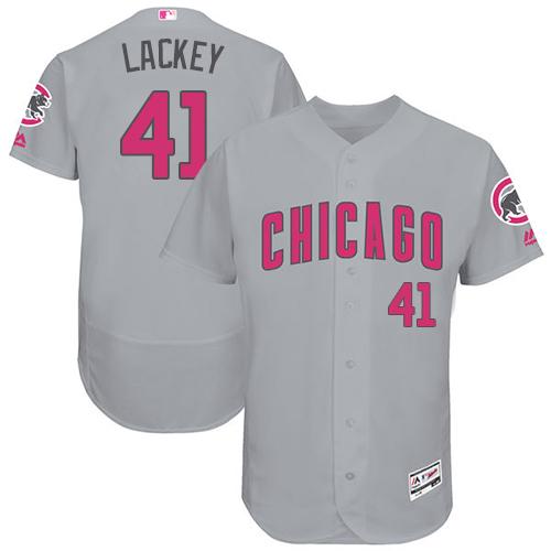 Cubs #41 John Lackey Grey Flexbase Authentic Collection Mother's Day Stitched MLB Jersey - Click Image to Close